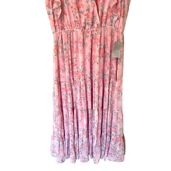 Charles Henry Ruffle Sleeve Floral Faux Wrap Dress in Pink Blossom (1X) - Picture 5 of 9